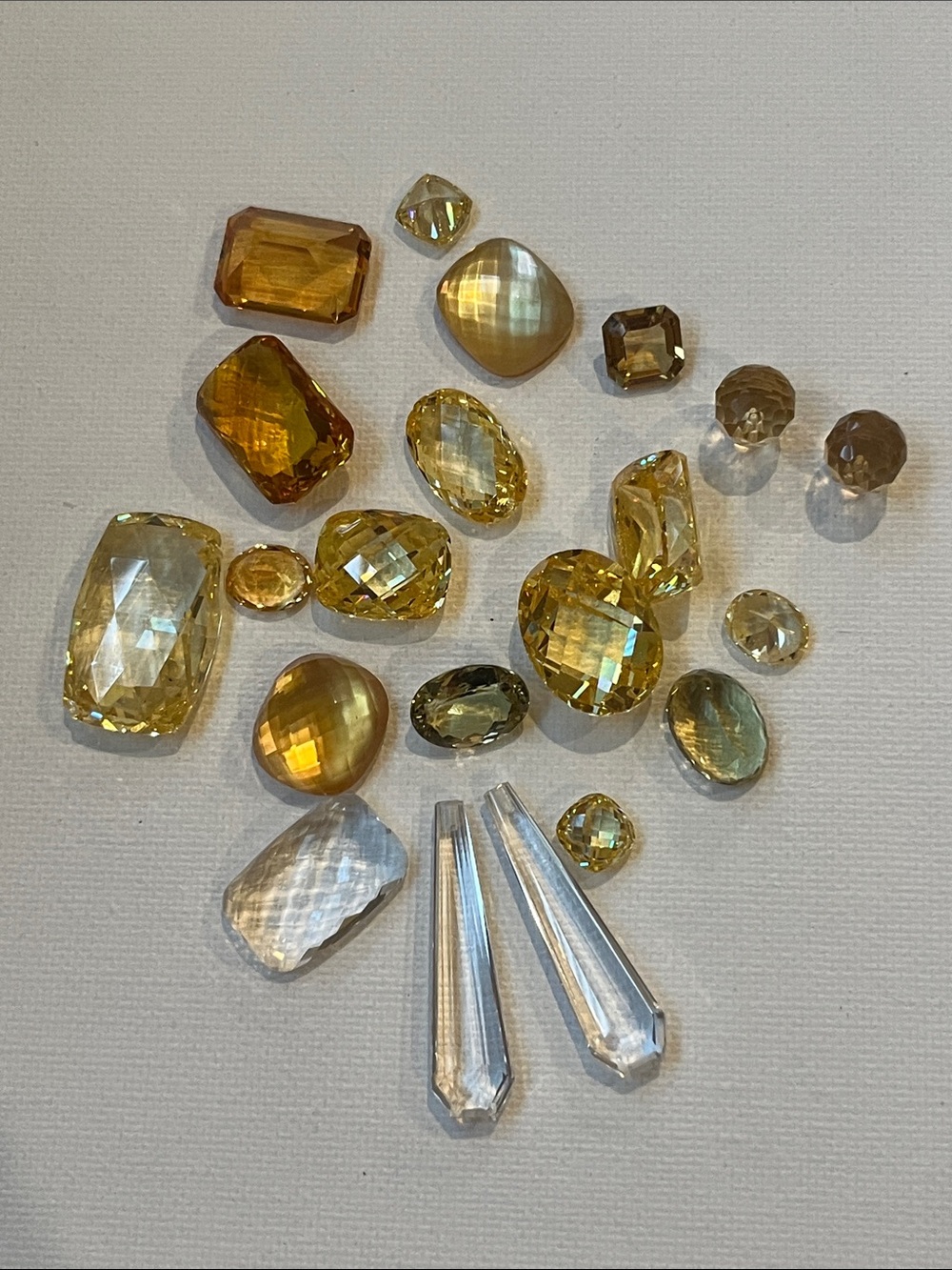 Collection of 21 Yellow & clear glass Assorted Faceted gems